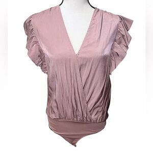 Express Satin Peplum Ruffle Blush Pink Thong Bodysuit Size Small